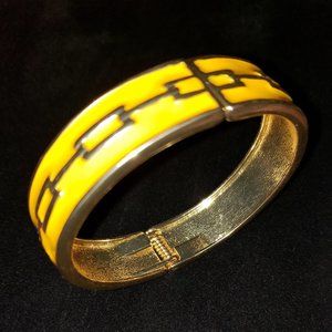 Lemon Yellow Gold Tone Spring Hinge Enameled Bangle